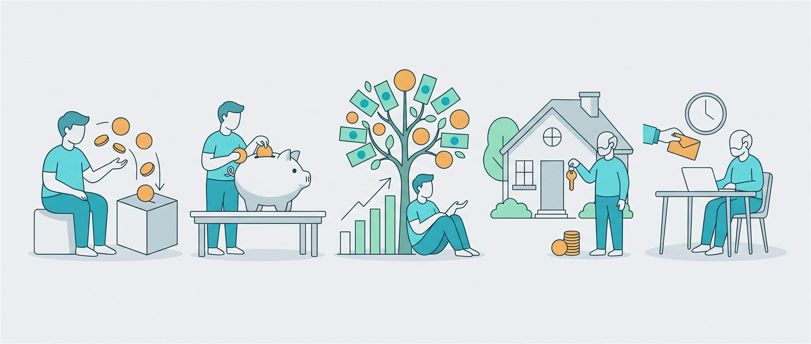Del ahorro constante al retiro: aportar, ahorrar, hacer crecer tu dinero, disfrutar tu patrimonio y recibir tu ingreso